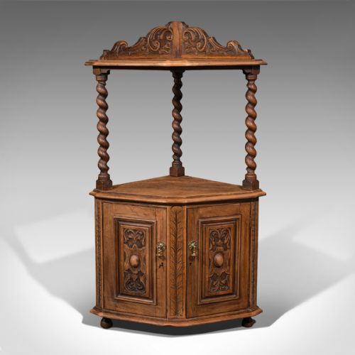 fig 1. Antique Corner Whatnot, English, Light Oak, Display Cabinet, Victorian, C.1880