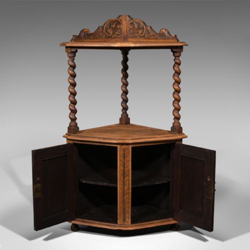 fig 2. Antique Corner Whatnot, English, Light Oak, Display Cabinet, Victorian, C.1880