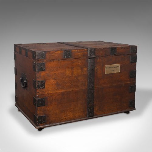 Large Antique Silver Chest, Scottish, Oak, Iron, Heavy Trunk, Victorian, C.1880