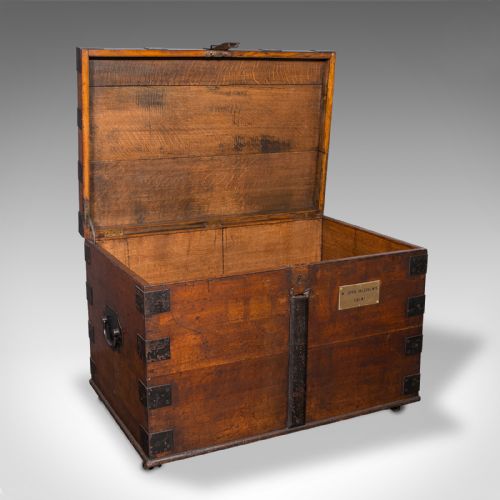 fig 1. Large Antique Silver Chest, Scottish, Oak, Iron, Heavy Trunk, Victorian, C.1880