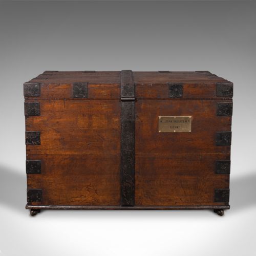 fig 2. Large Antique Silver Chest, Scottish, Oak, Iron, Heavy Trunk, Victorian, C.1880