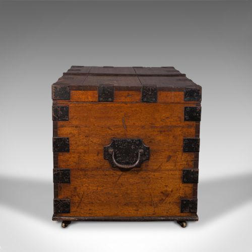 fig 4. Large Antique Silver Chest, Scottish, Oak, Iron, Heavy Trunk, Victorian, C.1880