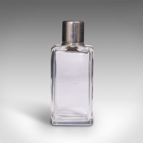fig 3. Antique Desk Flask, English, Glass, Leather, Drinking Bottle, Edwardian, Travel