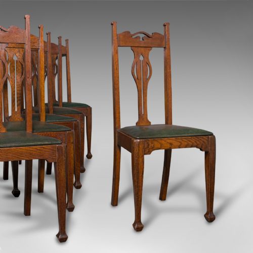 Set of 6 Antique Dining Chairs, English, Arts & Crafts, Liberty, Victorian, 1900