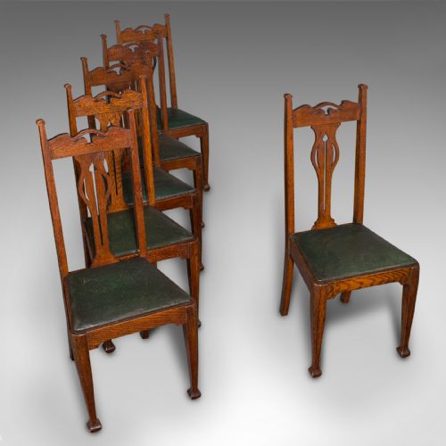 fig 5. Set Of 6 Antique Dining Chairs, English, Arts & Crafts, Liberty, Victorian, 1900