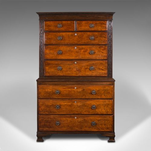 fig 1. Antique Grand Chest of Drawers, English, Walnut, Tallboy, Georgian, Circa 1800
