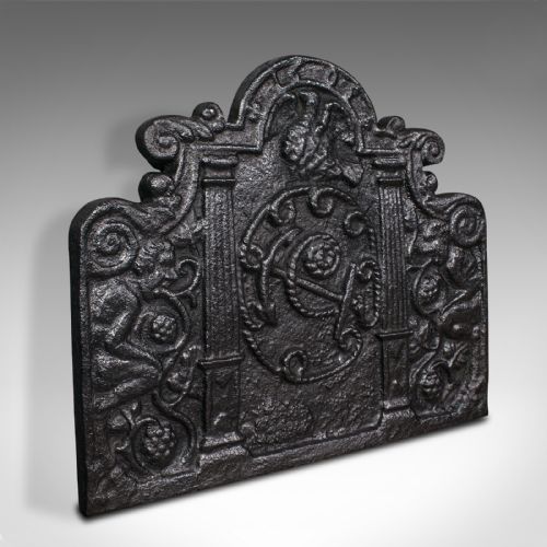 Large Antique Fire Back, English, Decorative, Fireplace, Maritime, Victorian