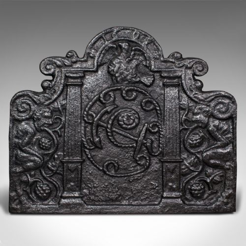 fig 1. Large Antique Fire Back, English, Decorative, Fireplace, Maritime, Victorian