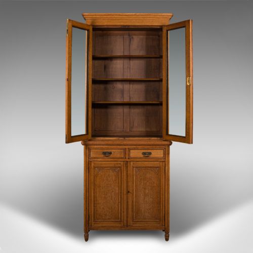 fig 3. Antique Glazed Bookcase, English, Oak, Display, Hall Cabinet, Victorian, C.1900