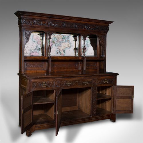 fig 1. Large Antique Estate Hunt Cabinet, English, Oak, Devonshire Sideboard, Victorian