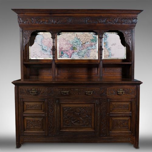 fig 2. Large Antique Estate Hunt Cabinet, English, Oak, Devonshire Sideboard, Victorian