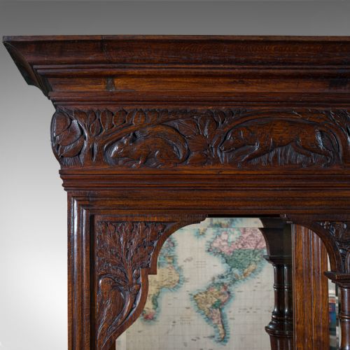 fig 6. Large Antique Estate Hunt Cabinet, English, Oak, Devonshire Sideboard, Victorian