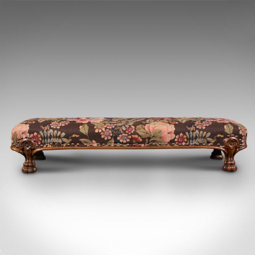 fig 1. Antique Fireside Foot Rest, English, Walnut, Kneeling, Gout Stool, Mid Victorian