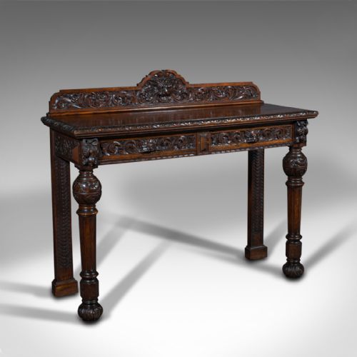 Antique Side Table, Scottish, Oak Console, Desk, Gothic Taste, Victorian, C.1880