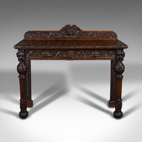 fig 1. Antique Side Table, Scottish, Oak Console, Desk, Gothic Taste, Victorian, C.1880