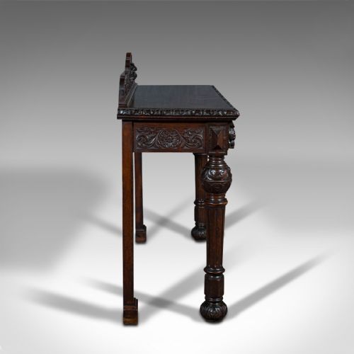 fig 2. Antique Side Table, Scottish, Oak Console, Desk, Gothic Taste, Victorian, C.1880
