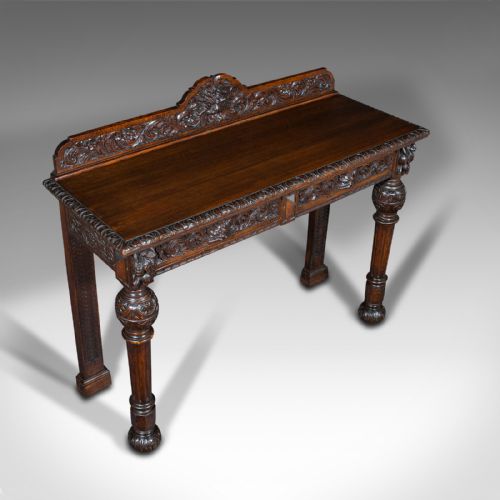 fig 5. Antique Side Table, Scottish, Oak Console, Desk, Gothic Taste, Victorian, C.1880