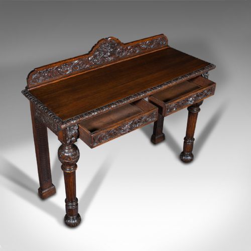 fig 6. Antique Side Table, Scottish, Oak Console, Desk, Gothic Taste, Victorian, C.1880