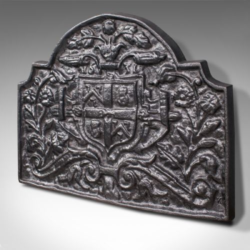 fig 2. Antique Decorative Fireback, English, Cast Iron, Fireplace, Heraldic, Victorian
