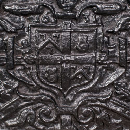 fig 4. Antique Decorative Fireback, English, Cast Iron, Fireplace, Heraldic, Victorian