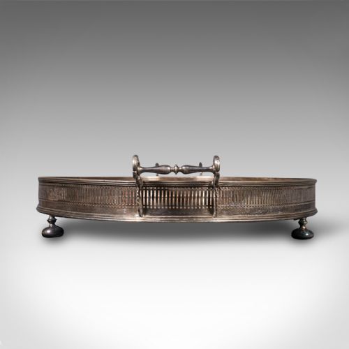 fig 3. Antique Oval Serving Tray, English, Oak, Silver Plate, Tea Platter, Edwardian
