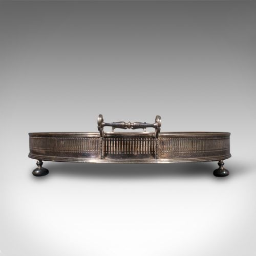 fig 4. Antique Oval Serving Tray, English, Oak, Silver Plate, Tea Platter, Edwardian