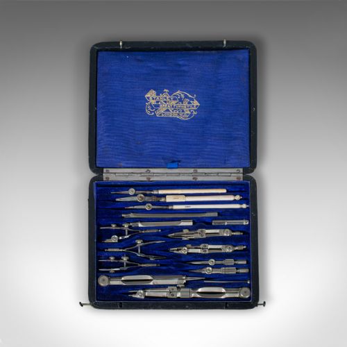 fig 1. Antique Cartographer's Set, English, Architect, Draughtsman Tool Case, Edwardian
