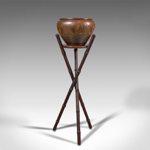 fig 1. Antique Jardiniere Stand, Colonial Indian, Decorative Brass Planter, Victorian