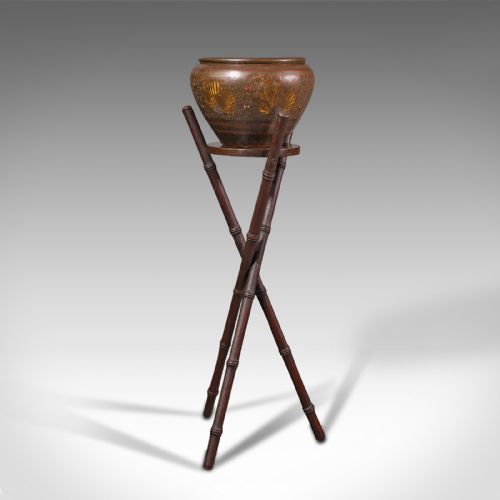 fig 2. Antique Jardiniere Stand, Colonial Indian, Decorative Brass Planter, Victorian
