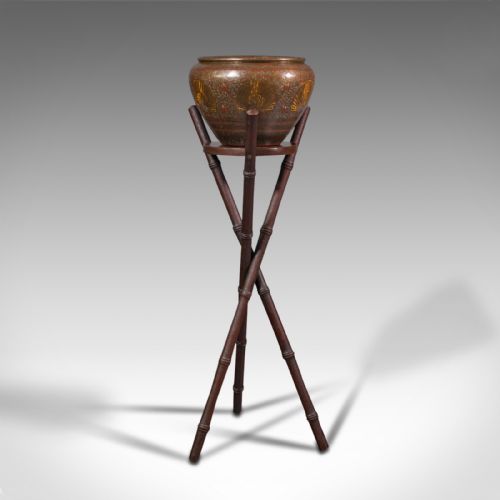 fig 4. Antique Jardiniere Stand, Colonial Indian, Decorative Brass Planter, Victorian