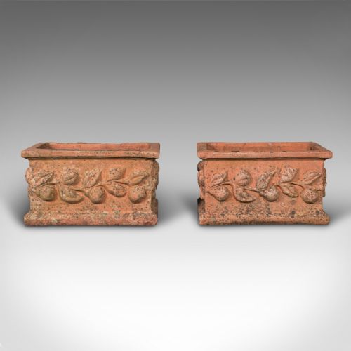 fig 1. Pair Of Antique Garden Planters, Terracotta, Outdoor Jardiniere, Victorian, 1900