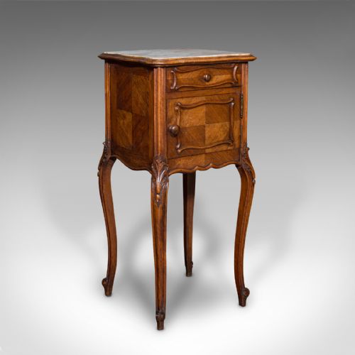Antique Bedside Cabinet, French, Walnut, Marble, Night Stand, Victorian, C.1900