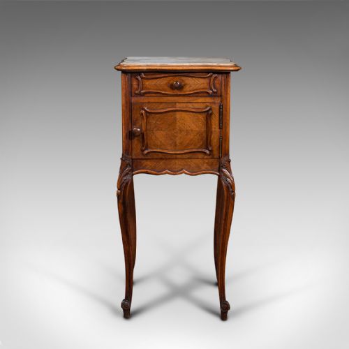 fig 1. Antique Bedside Cabinet, French, Walnut, Marble, Night Stand, Victorian, C.1900