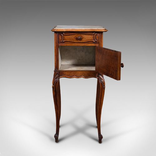 fig 3. Antique Bedside Cabinet, French, Walnut, Marble, Night Stand, Victorian, C.1900