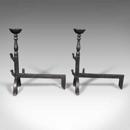fig 2. Pair, Large Antique Fire Dogs, English, Cast Iron, Fireplace Andiron, Victorian