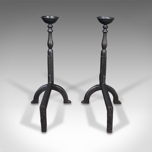 fig 4. Pair, Large Antique Fire Dogs, English, Cast Iron, Fireplace Andiron, Victorian