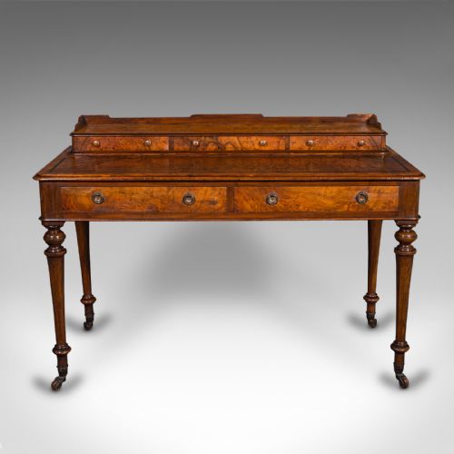 fig 1. Antique Writing Desk, English, Burr Walnut, Correspondence Table, Victorian