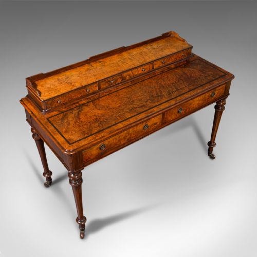 fig 5. Antique Writing Desk, English, Burr Walnut, Correspondence Table, Victorian