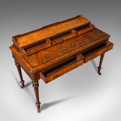 fig 6. Antique Writing Desk, English, Burr Walnut, Correspondence Table, Victorian
