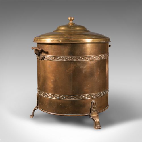 Antique Fireside Log Bin, English, Coal Bucket, Fire Scuttle, Edwardian, C.1910
