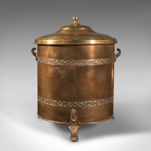 fig 1. Antique Fireside Log Bin, English, Coal Bucket, Fire Scuttle, Edwardian, C.1910