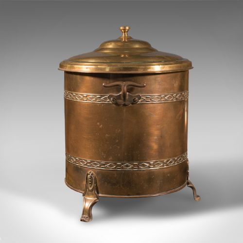 fig 2. Antique Fireside Log Bin, English, Coal Bucket, Fire Scuttle, Edwardian, C.1910