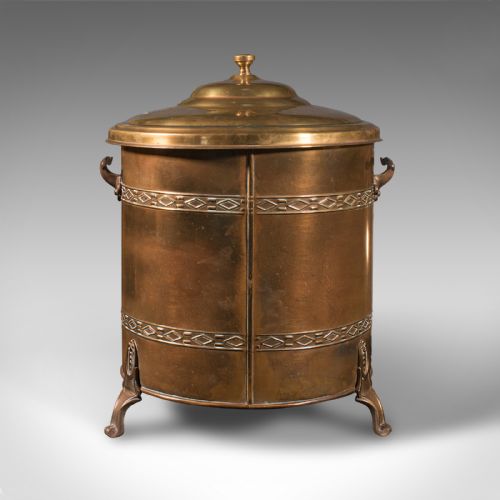 fig 3. Antique Fireside Log Bin, English, Coal Bucket, Fire Scuttle, Edwardian, C.1910