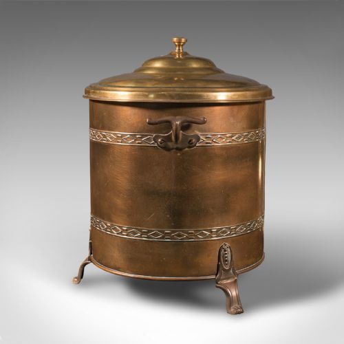 fig 4. Antique Fireside Log Bin, English, Coal Bucket, Fire Scuttle, Edwardian, C.1910