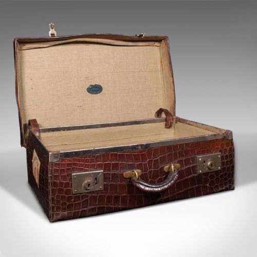 fig 1. Antique Traveller's Suitcase, Indian, Colonial, Crocodile, Luggage, Edwardian