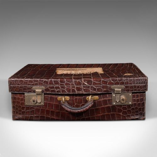 fig 2. Antique Traveller's Suitcase, Indian, Colonial, Crocodile, Luggage, Edwardian
