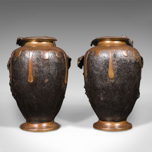 LARGE PAIR OF ANTIQUE DECORATIVE VASES JAPANESE BRONZE AMPHORA VICTORIAN - ADDITIONAL PHOTO 3