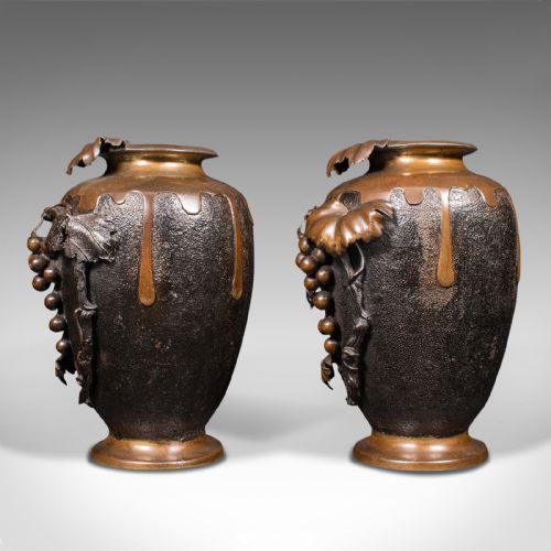 LARGE PAIR OF ANTIQUE DECORATIVE VASES JAPANESE BRONZE AMPHORA VICTORIAN - ADDITIONAL PHOTO 4