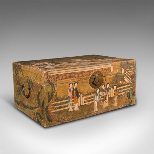 Antique Robe Chest, Japanese Storage Trunk, Handpainted, Oriental Art Deco, 1920