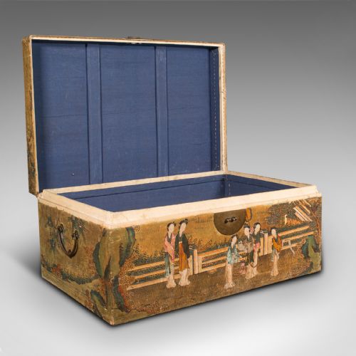 fig 1. Antique Robe Chest, Japanese Storage Trunk, Handpainted, Oriental Art Deco, 1920